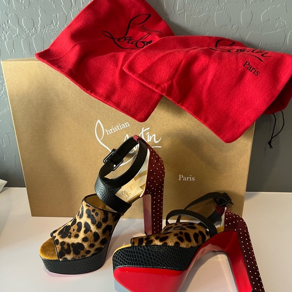 Christian Louboutin Bingirl Calf Hair Leopard Print Sandals Size 39. Never worn. - Picture 2 of 9